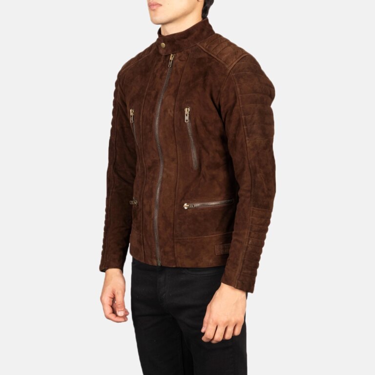 Mens Damian Mocha Suede Biker Jacket Side Pose-3-1720090401752